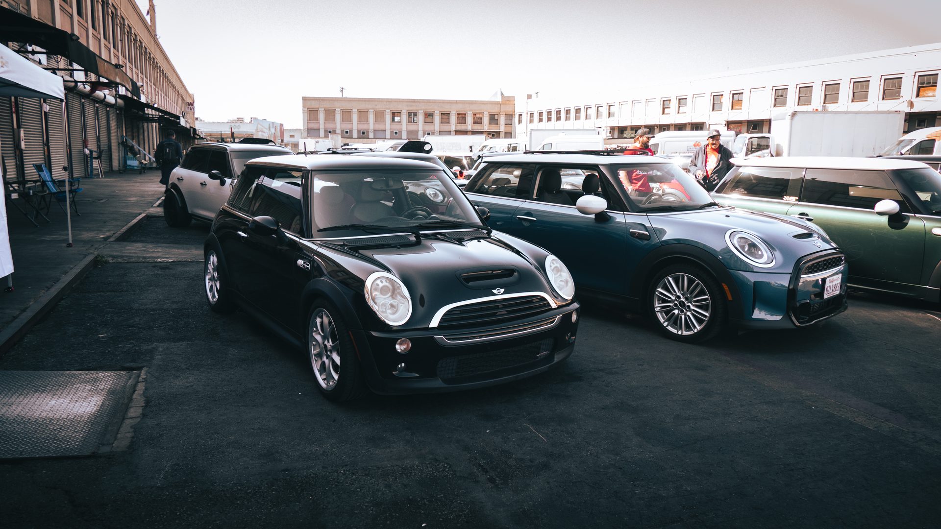 A lot full of Mini Coopers, from the Mini Cooper shoot